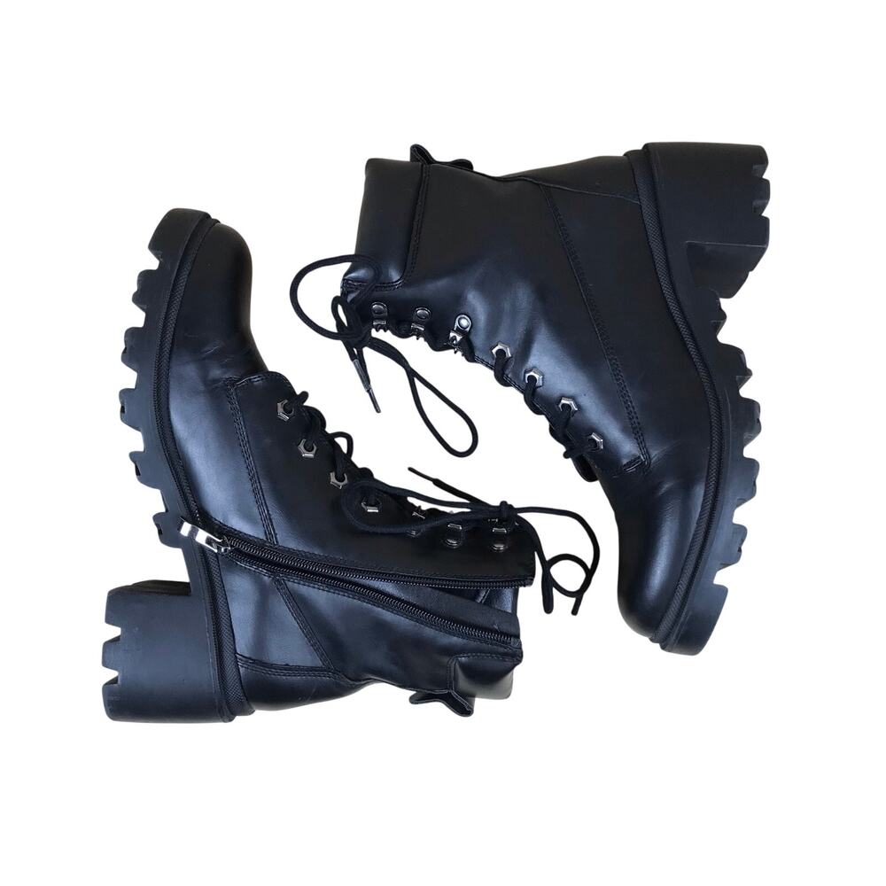 Madden Girl Dillan Combat Boots Women’s 9.5M Black Lace Up Chunky Heel Moto